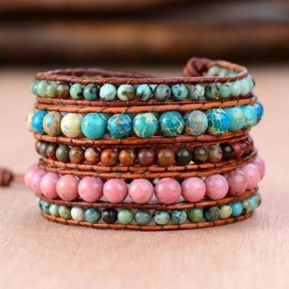 Gemstone Leather Wrap Bracelet NWOT